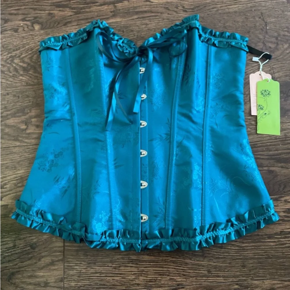 Teal Satin Corset Top - Picture 1 of 3